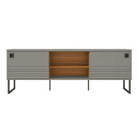 Manhattan Comfort 491962 Loft 70.47 Modern TV Stand with Media Shelves and Steel Legs in Grey and Wood